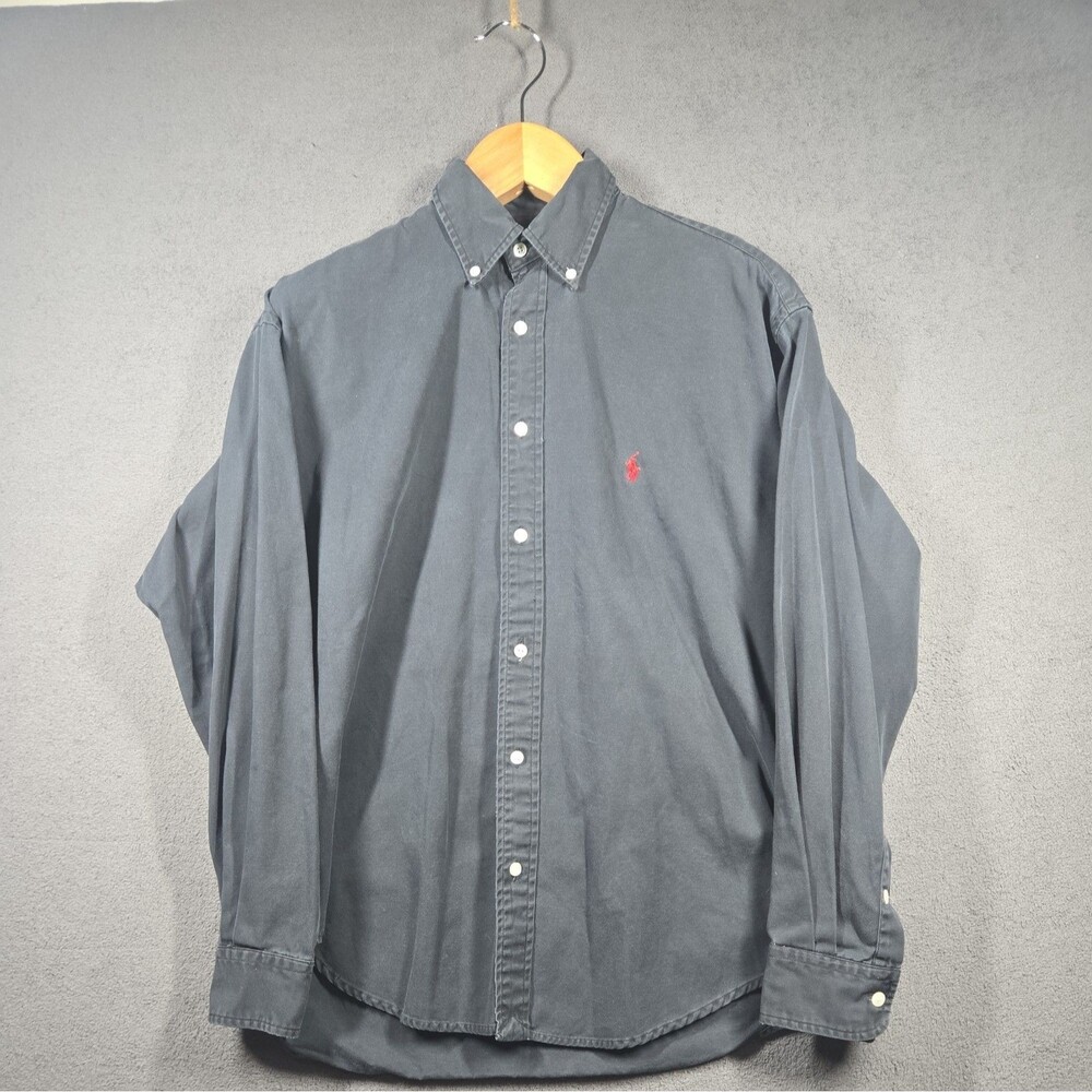 Vintage Polo Ralph Lauren Men's Blake Cotton Shirt XL  Black Classic Red Pony - Picture 2 of 12